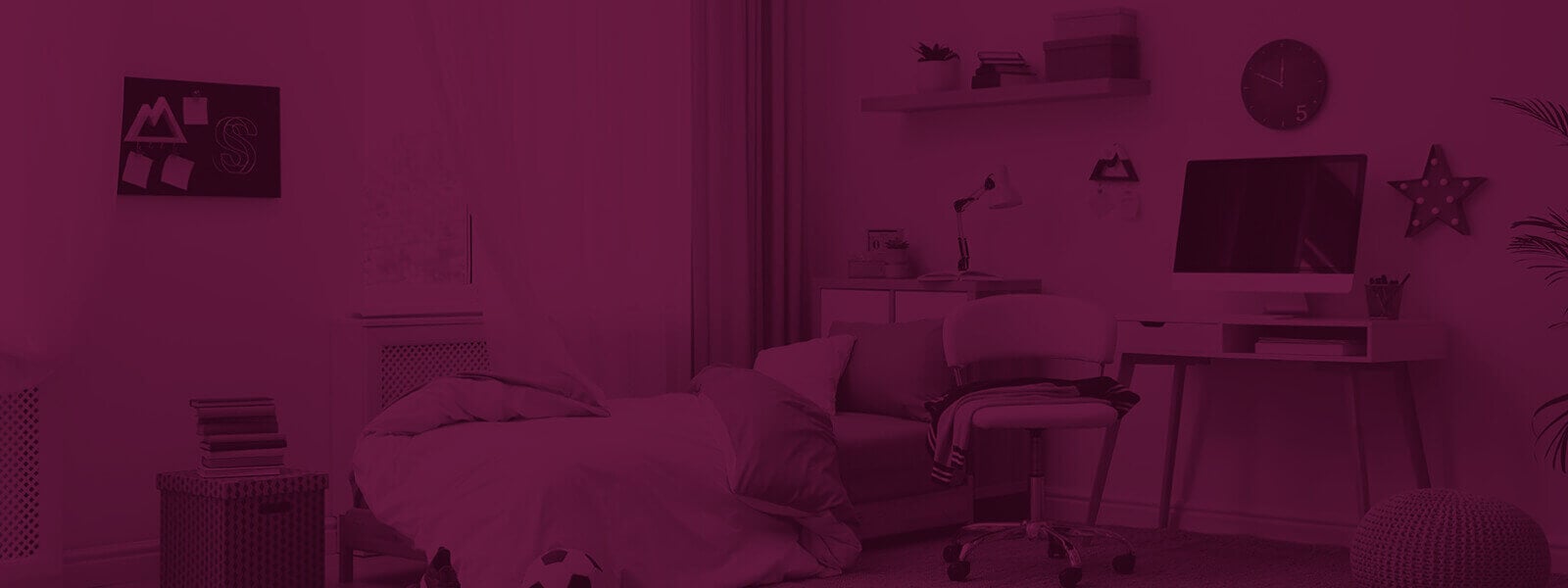 A bedroom with a dark filter