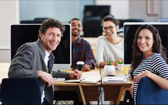 employees sitting at desks