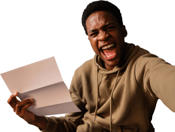 A happy man smiling with exam results